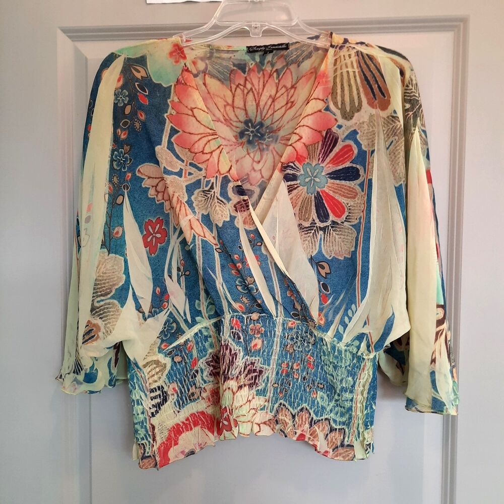 Simply Irresistible Y2K Hippy Boho Colorful Top Floral Flutter Sleeves Large